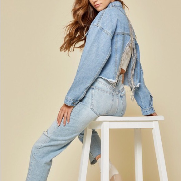 NWT Andree By Unit Bring Rhinestone Denim Jacket - Picture 2 of 12